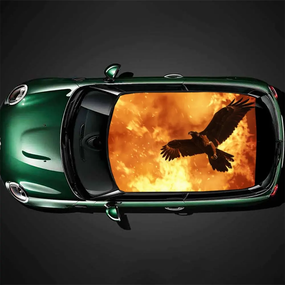 

Eagles Soar in Burning Sea of Fire Car Roof Sticker Wrap Racing SUV Auto Accessories Packaging PVC Car Hood Graphic Decal Decor