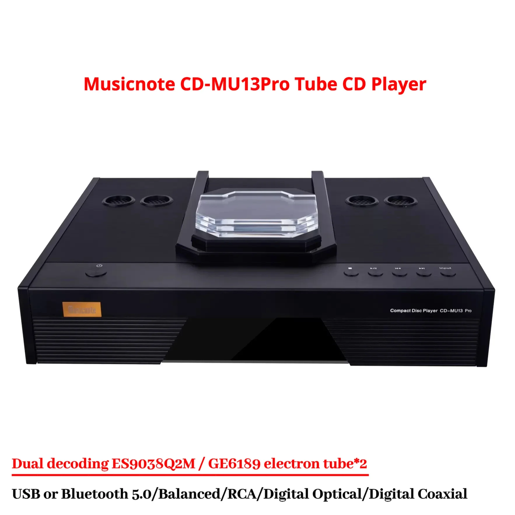 Musicnote CD-MU13Pro Fever Tube CD Player, Tube, Balanced Output, Coaxial Input DAC, Home Audio,ES9038Q2M Decoder Chip,Bluetooth