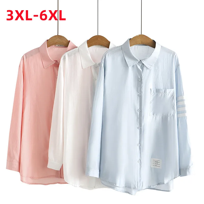 New 2022 Ladies Summer Plus Size Tops For Women Large Size Boluse Long Sleeve Loose Pink Blue Anti-sunburn Shirt 3XL 4XL 5XL 6XL