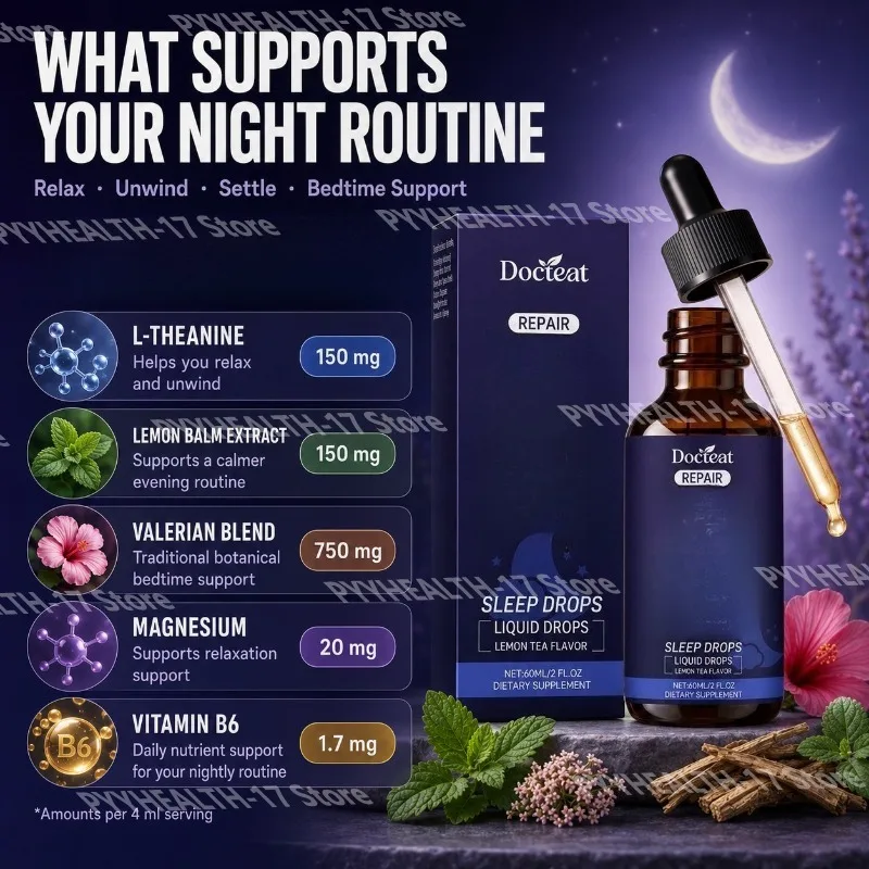 Sleep Drops L-Theanine Valerian Root Lemon Balm Magnesium Vitamin B6 Relaxation Sleep Support for Men Women 60ml