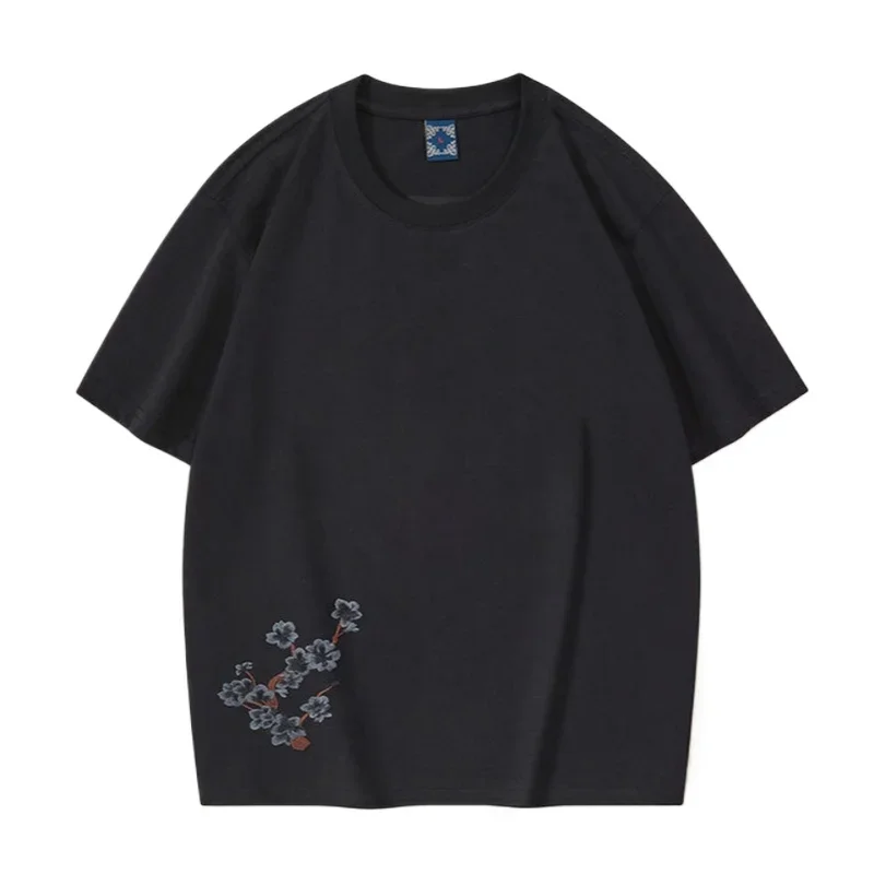 Lyprerazy Chinese Style Short-sleeved Embroidery T-shirt Summer National Tide Cotton Loose Men's Tee Shirt