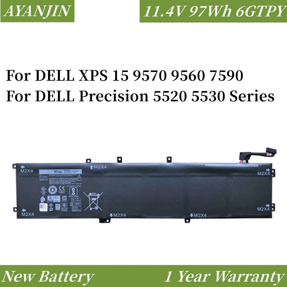 New 11.4V 97WH 6GTPY Laptop Battery For DELL XPS 15 9570 9560 7590 For DELL Precision 5520 5530 Series Notebook 56WH H5H20