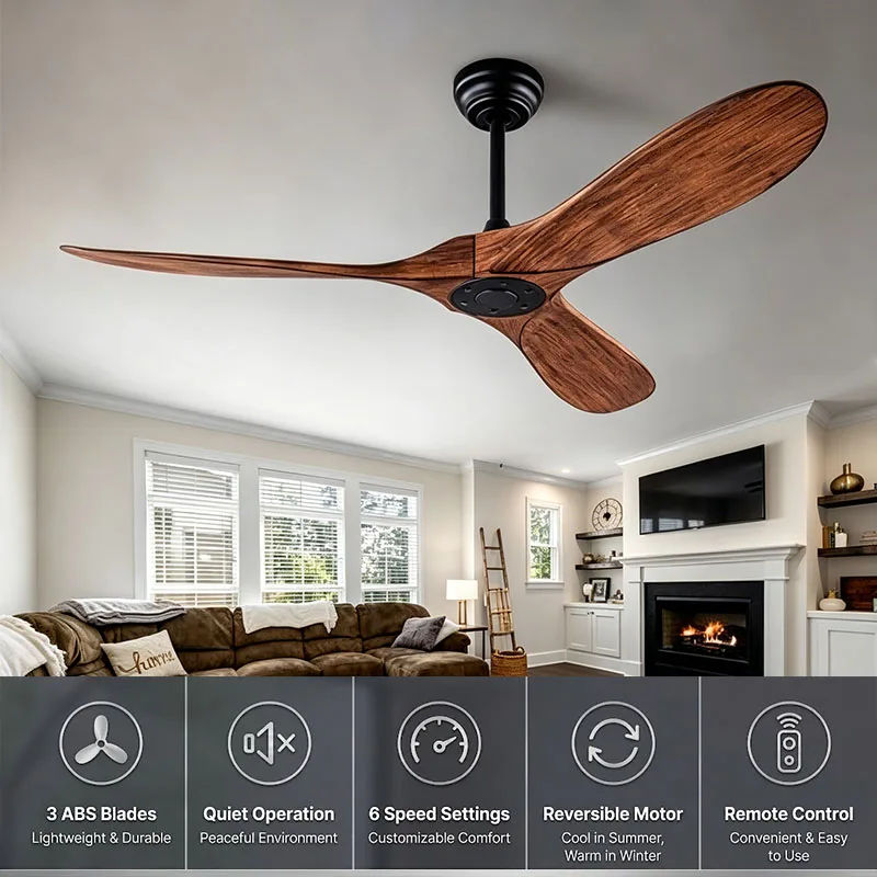 52 60 Inch Unlit Ceiling Fan ABS Dc Motor Fan Remote Control Silent Electric Fan Living Room Dining Room Outdoor Ceiling Fans