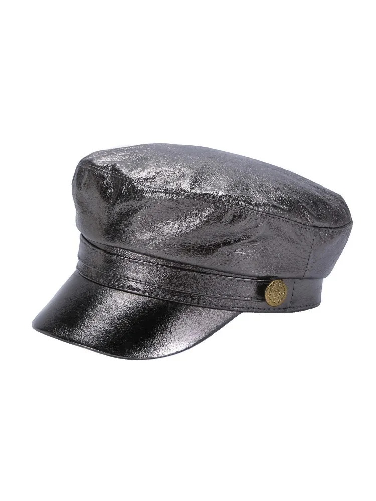 Women Autumn Natural Sheepskin Peaked Cap Winter Student Genuine Leather Military Hat Casual Sun Protected Letters Printed Hats