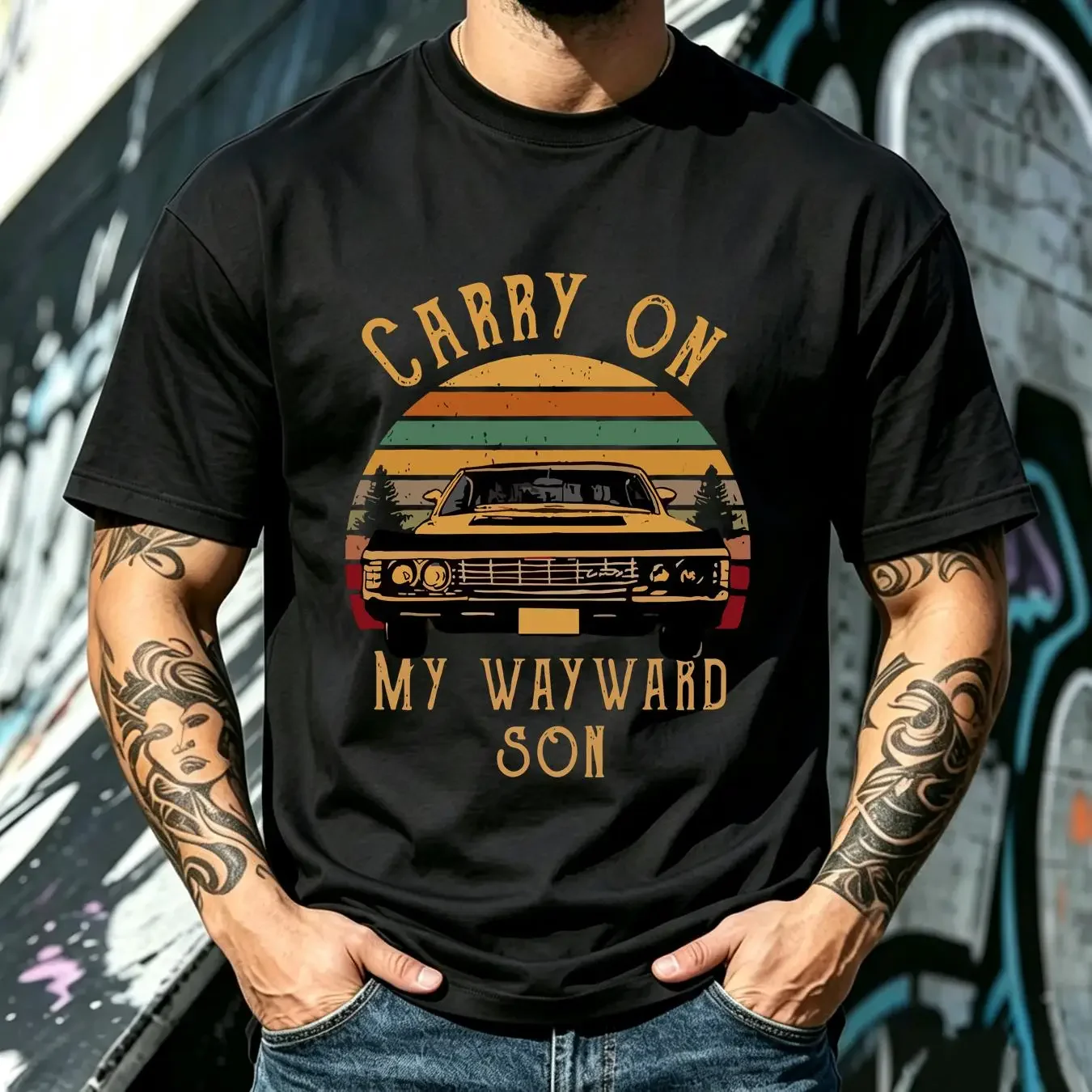 washed T Shirt Carry On My Wayward Son Vintage Supernatural Show vintage Washed Unisex Stretched Comfortable streetwear Casual