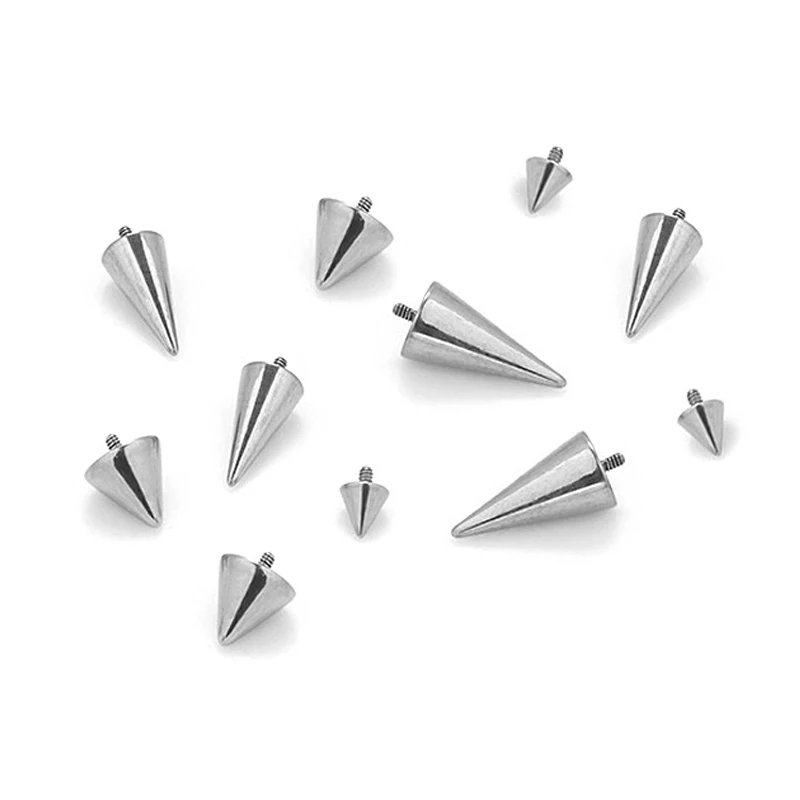 10PC Titanium Alloy Spiked Conical Demon Lip Stud Earring Brow Piercing Replacement Head 0.9 External Thread