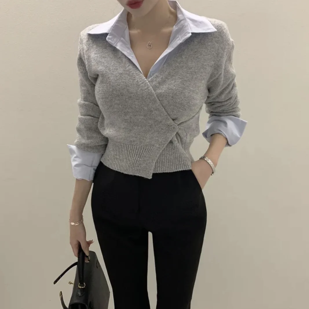 

Chic V-Ne Long Sve Knitted ort Cardigan Coat Women's Soft Versatile One-Button Spring Autumn Winter Faion Outerwear
