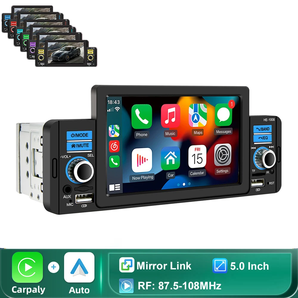 

1 Din автомобильный радиоприемник CarPlay Android Авто 5-дюймовый MP5-плеер Bluetooth гарнитура A2DP USB FM-приемник аудиосистема головное устройство SWM151C