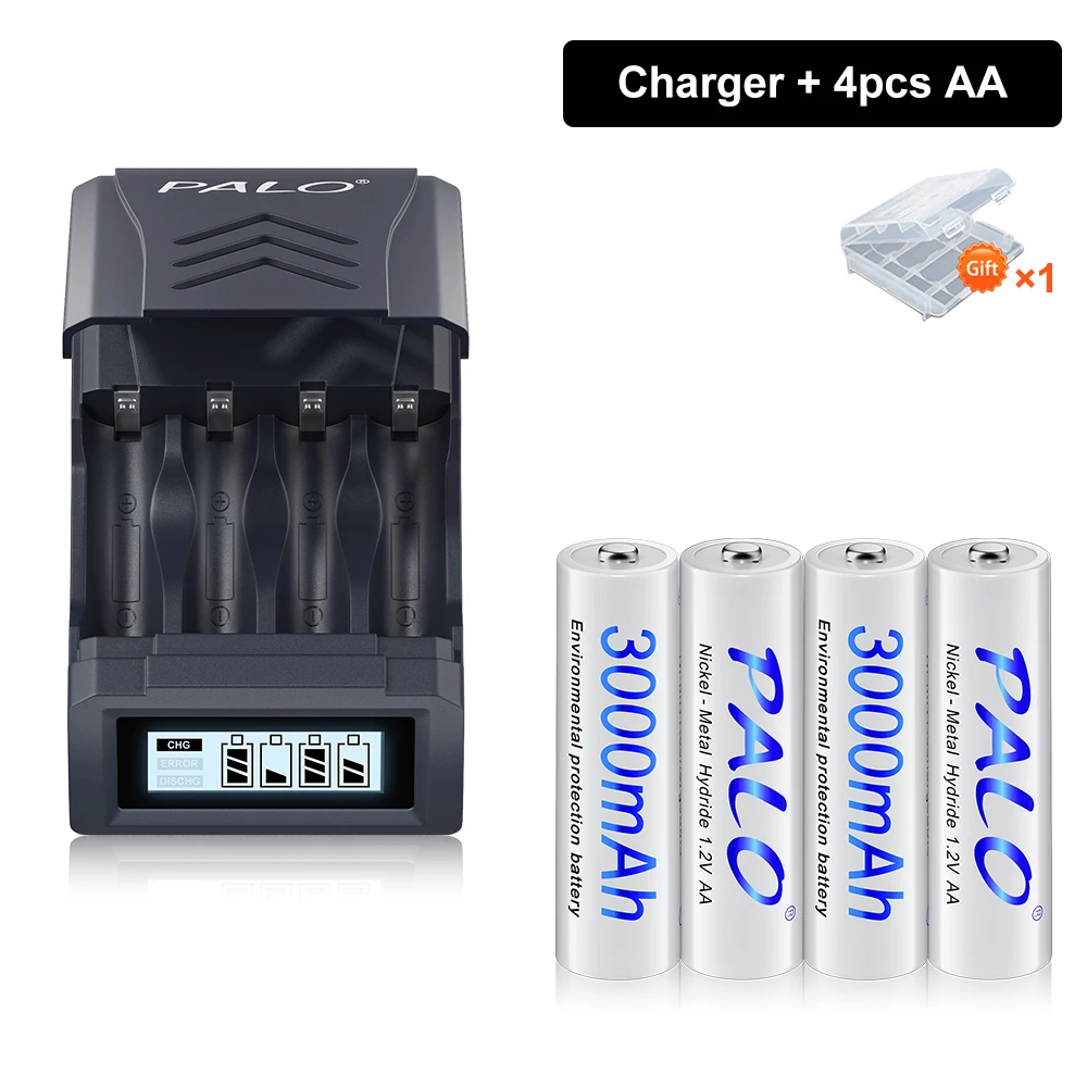 

PALO 1.2V AA Rechargeable NI-MH Battery AA Cell With LCD Display Smart Charger For 1.2V 1.5V AA AAA NIMH Li-Ion Batteries