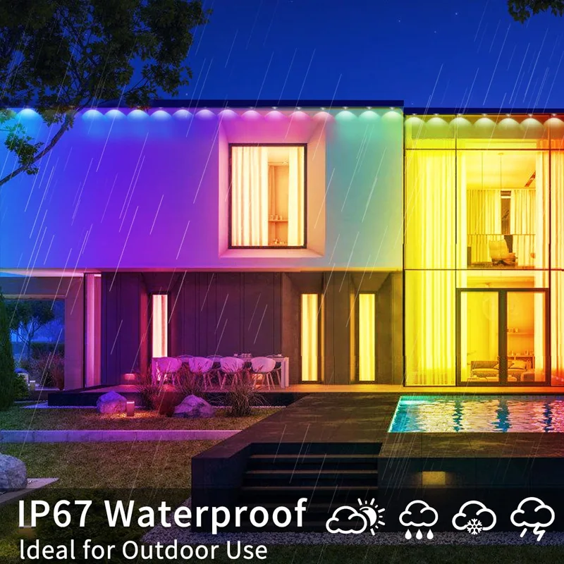 LED Eaves Lights 30M Smart Bluetooth Permanent Outdoor Lights IP67 Waterproof Garden Lighting Strings Decor Christmas Lights