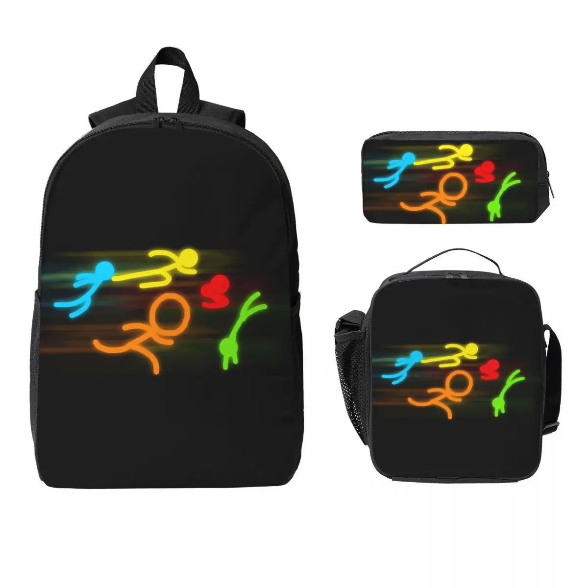 Alan Becker Five Stick Figures Student Boys Girls BookBag School Bag Computer Shoulder Bags 3ps Insulated Lunch Bag Pencil Case