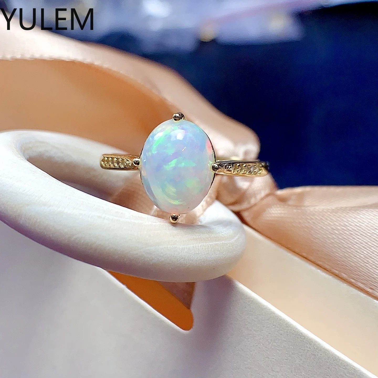 

925 Silver White Opal Ring 8mm*10mm Natural Opal 925 Silver Ring Antique Look Silver Gemstone Jewelry with 18K Gold Plating