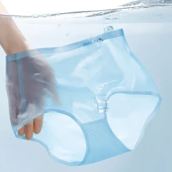 Cintura alta seda sem costura calcinha verão respirável roupa interior macio feminino senhoras transparente ultra-fino cuecas elásticas