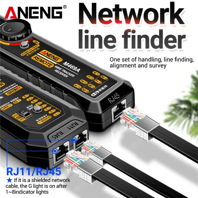 

ANENG M469A Network Line Tester Cable Finder RJ11 RJ45 Analyzer Test Tracker Receiver Telephone Line Networking Repair Tools