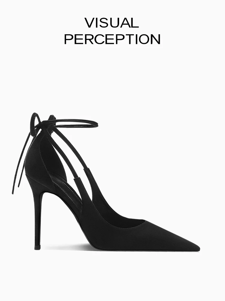 حذاء بكعب عالي بحزام أسود للنساء 2025 صيفي جديد مثير بكعب نحيف حذاء فردي مدبب مع تنانير وصنادل لأصابع القدم