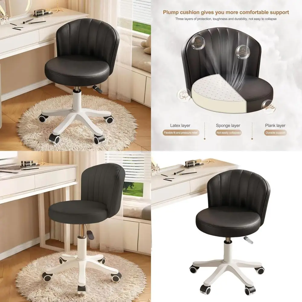 

Компактный поворотный стул для рабочего стола, удобный стул без подлокотников с низкой спинкой, регулируемой высотой, из искусственной кожи, для работы и спа-процедур