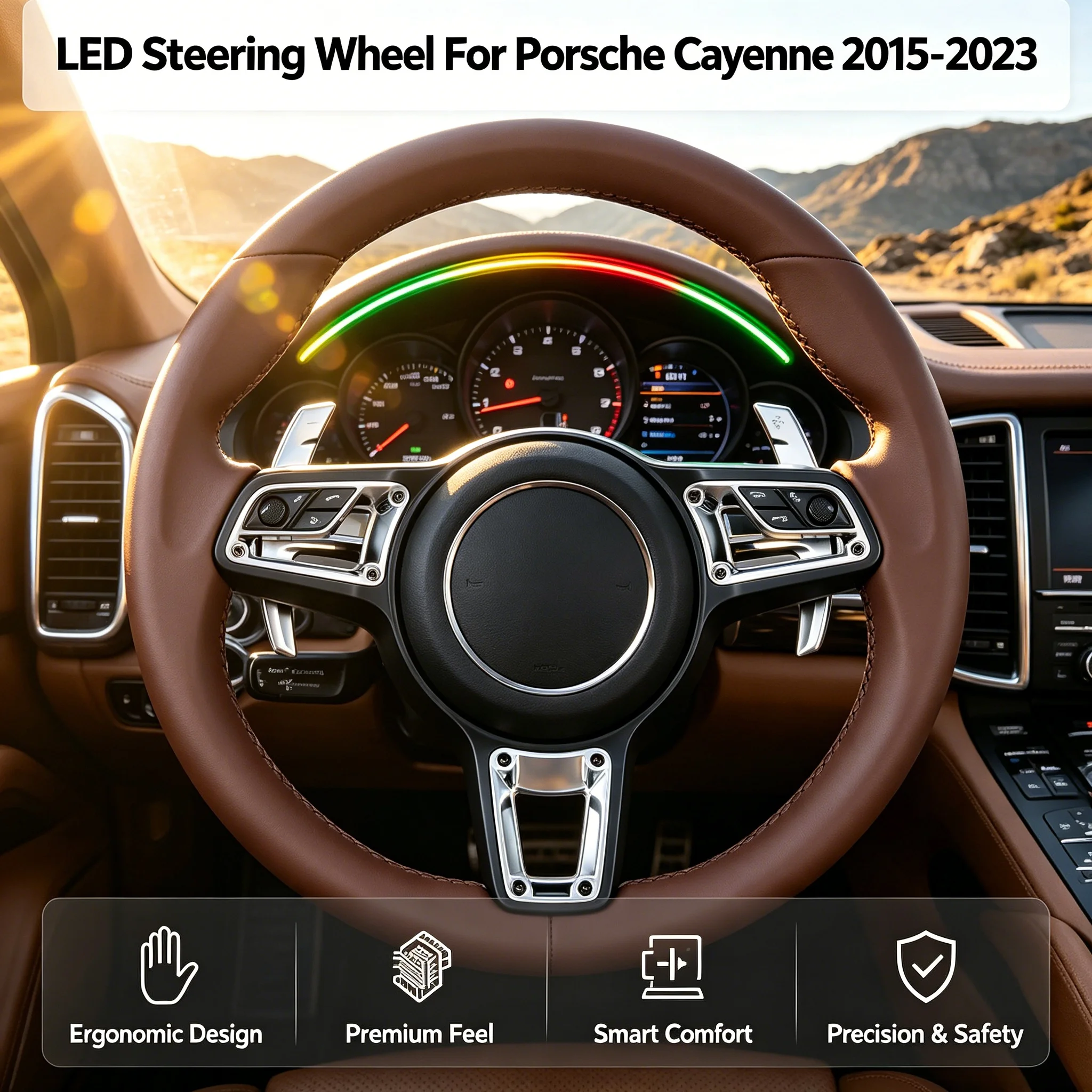 Suitable for 2015-2023 Porsche Cayenne GT 4.0T modified high-end vintage brown full-leather car steering wheel