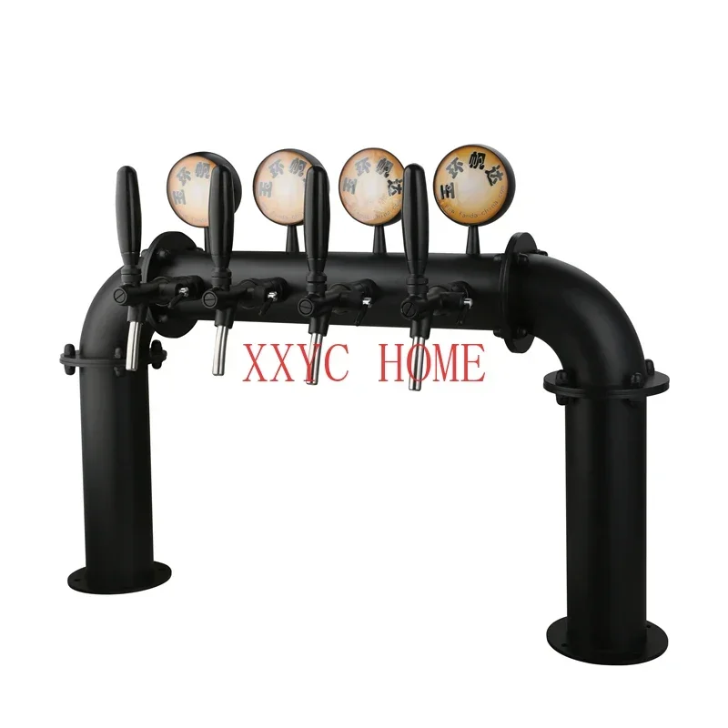 U Shape 4 Lines Small Beer Column Stainless steel Beer Tower With 4 Tap With Led Light Medallion Brewing Diameter 85mm