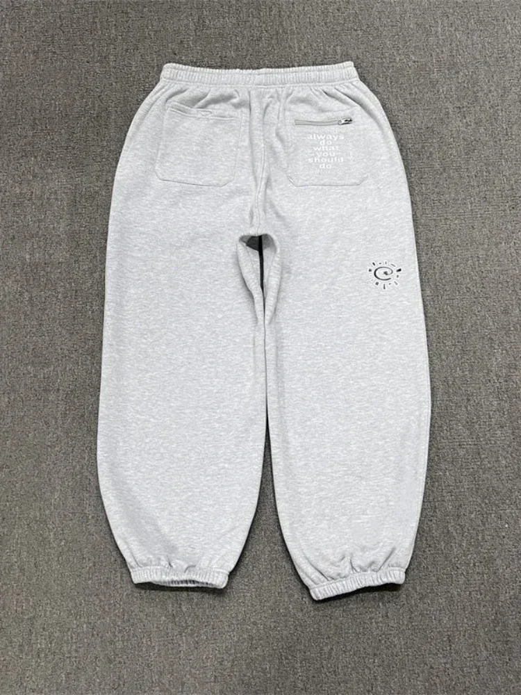 Houzhou vintage gráfico velo sweatpants feminino casual clássico cinza preto perna larga calças quentes grosso jogger hip hop inverno 2024