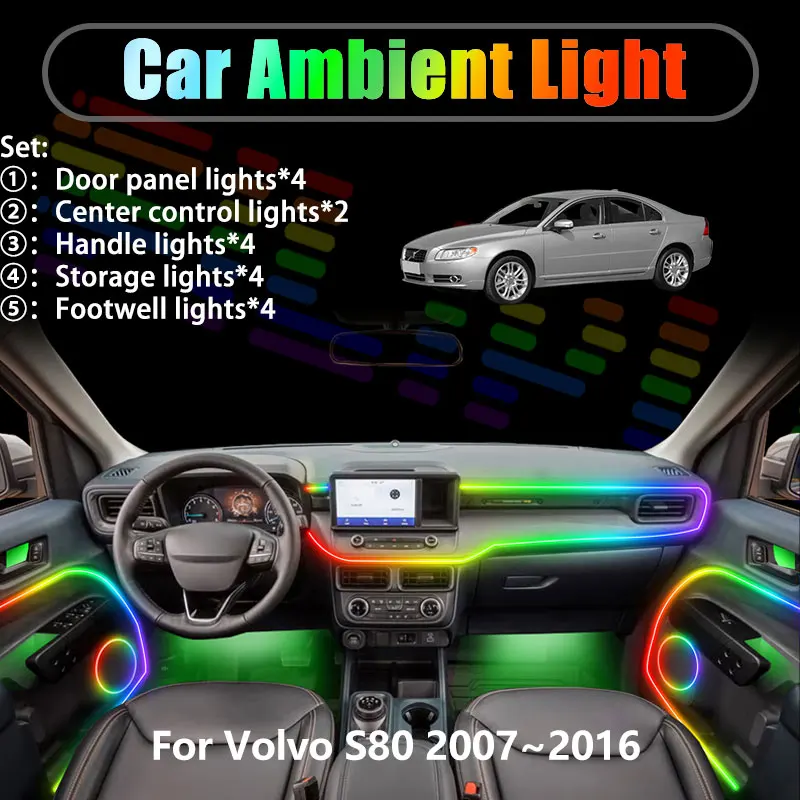 

Для Volvo S80 2007~2016 MK2 2-го поколения 2008 2009 2018 годов выпуска: комплект светодиодной подсветки салона и багажника USB RGB с эффектом потока