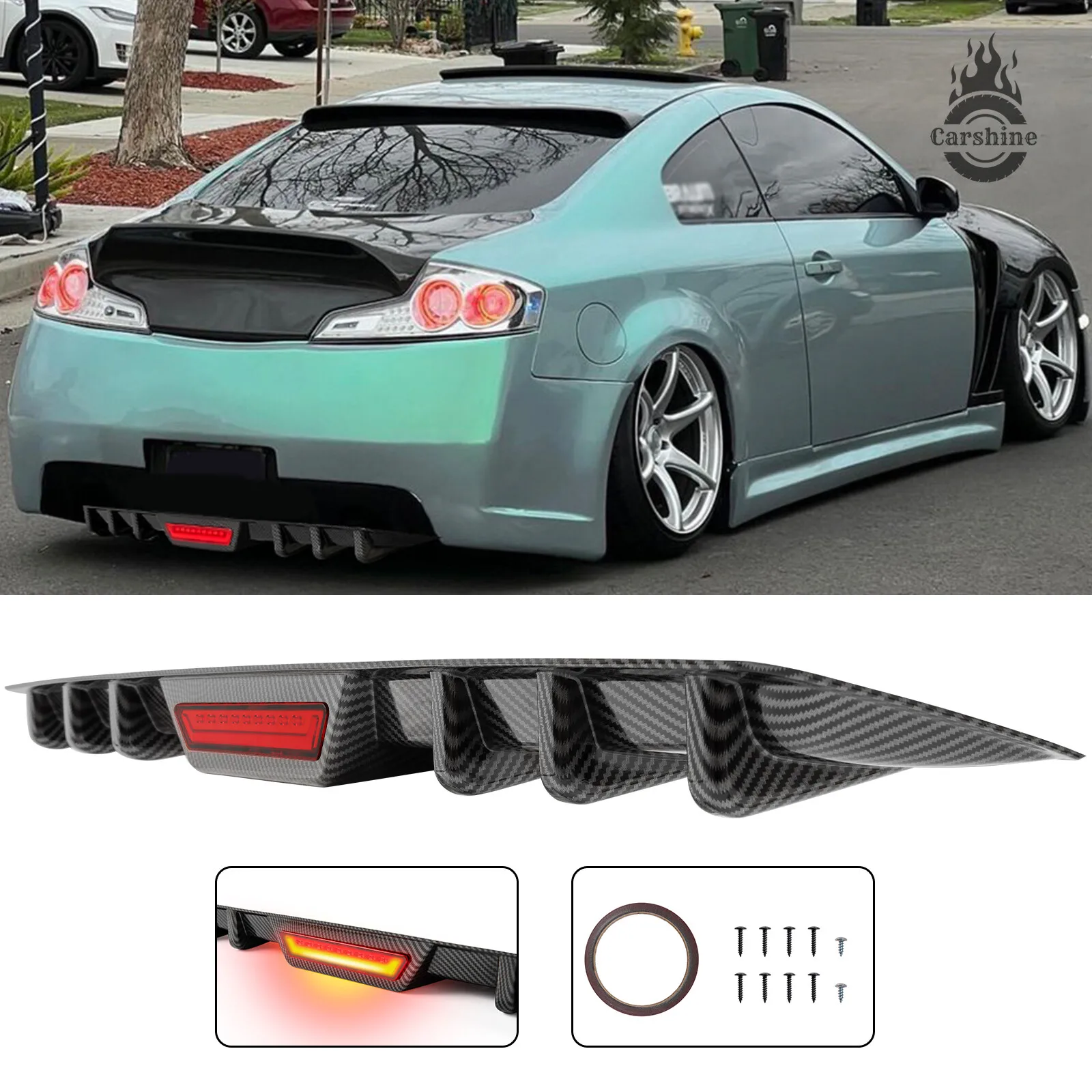 

Carbon Fiber Rear Bumper Diffuser w/ LED Brake light For Infiniti G35 G37 G20G25