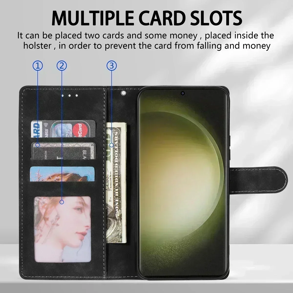 Wallet Skin-friendly Card Slot Stand Magnetic Flip Leather Case For Samsung Galaxy S23 FE S22 Ultra S21 Plus S20 S10 S9 S8 Cover