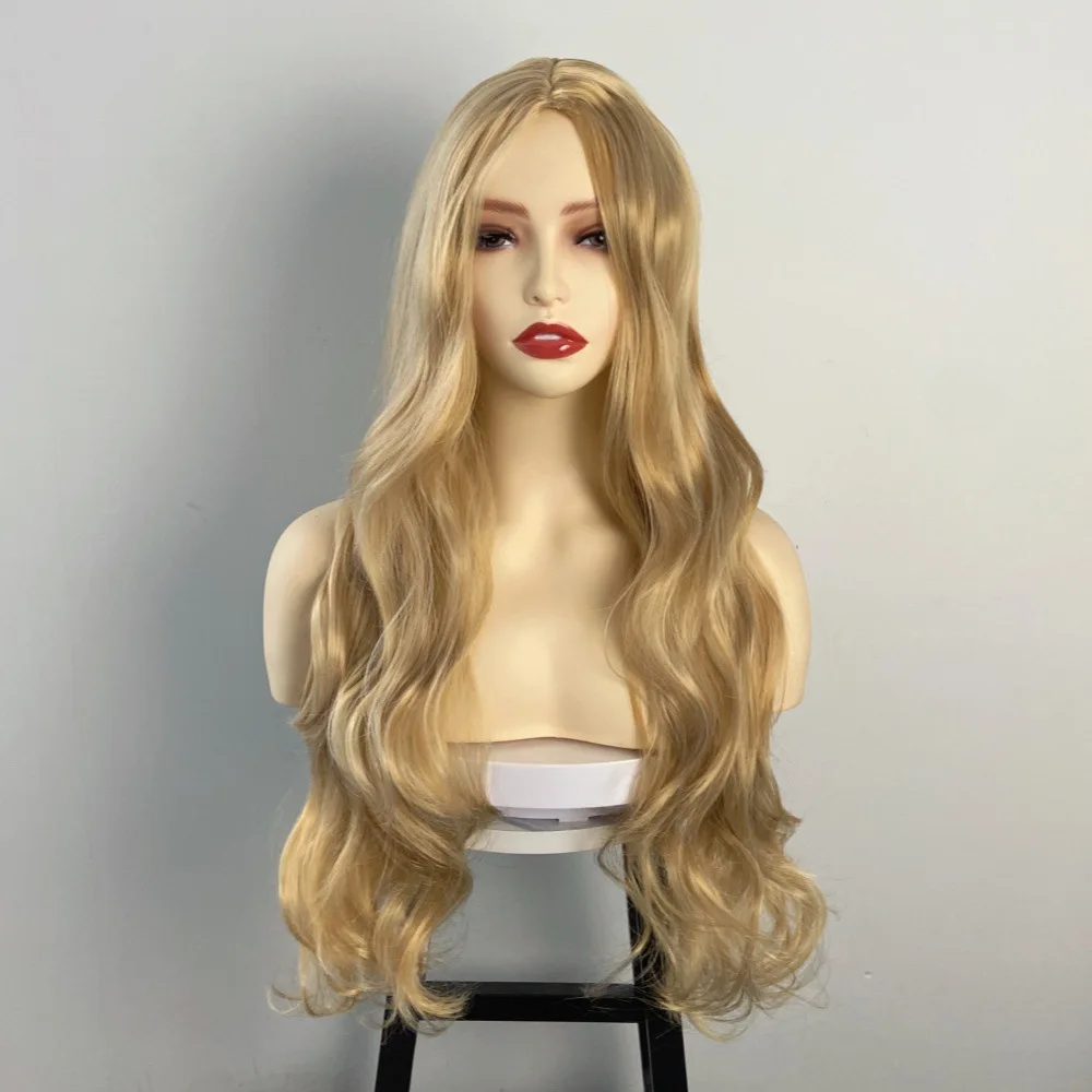 Gorgeous temperament with large wavy long curly hair, stable and not easy to fall off, affordable light gold wig