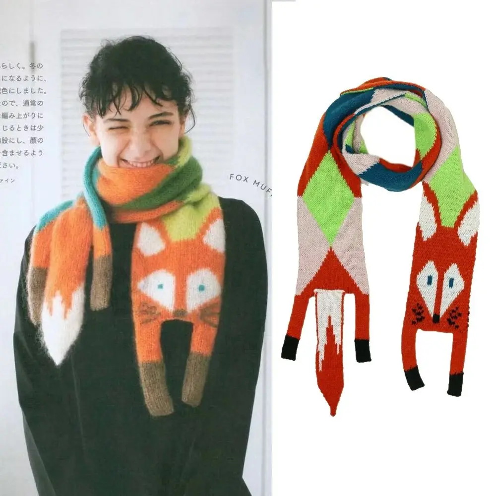 Cute Autumn Winter Knitted Scarf Children's Women Cartoon Fox Scarf Boys Girls Warm Shawl Wrap