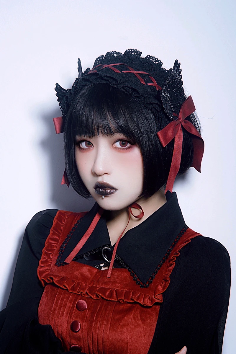 Gothic Lolita Headband Black Red Lace Angel Wings Cosplay Headwear Women Girls Kawaii Hair Accessory