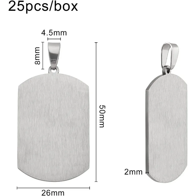 25PCS 201 Stainless Steel Rectangle Big Pendants Stamping Blank Tag with Alloy Snap on Bails for Bracelet Necklace Earring