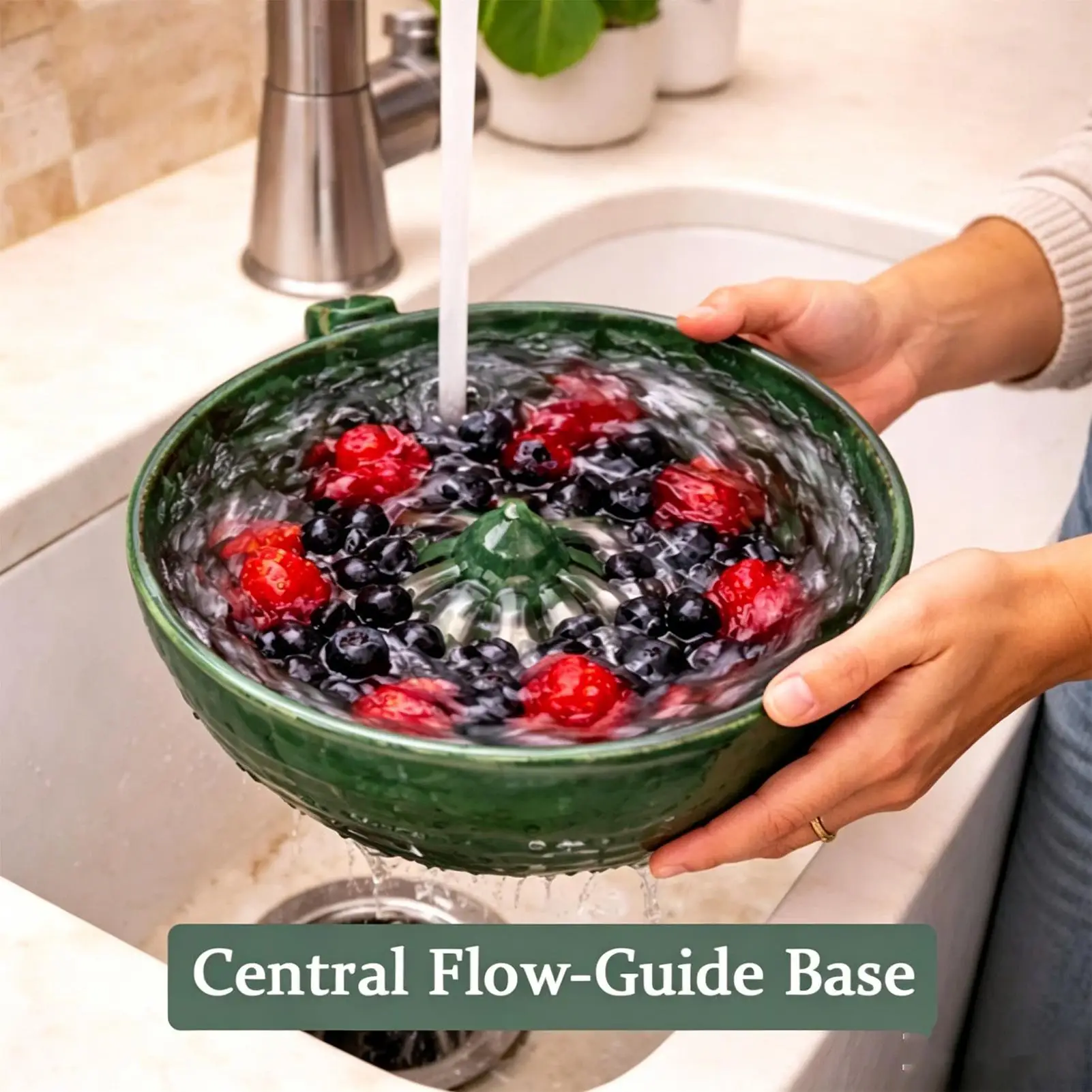Ceramic Berry Bowl with Drain, Fruit & Vegetable Storage Container Strawberry Blueberry Tomato Washing Colander for Kitchen Home - view 6