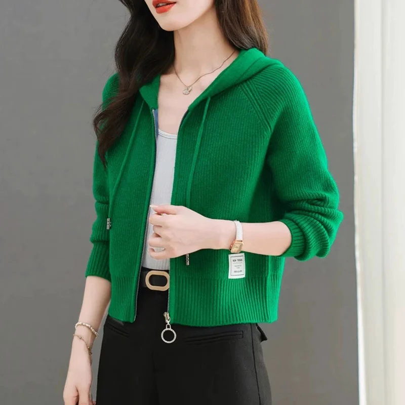 Non-Ball ort Damen-Cardigan mit offener Strickwaren, lässig, lockere Passform, lange Sve-Kapuze, Jaet-Herbst-Oberbekleidungsmantel