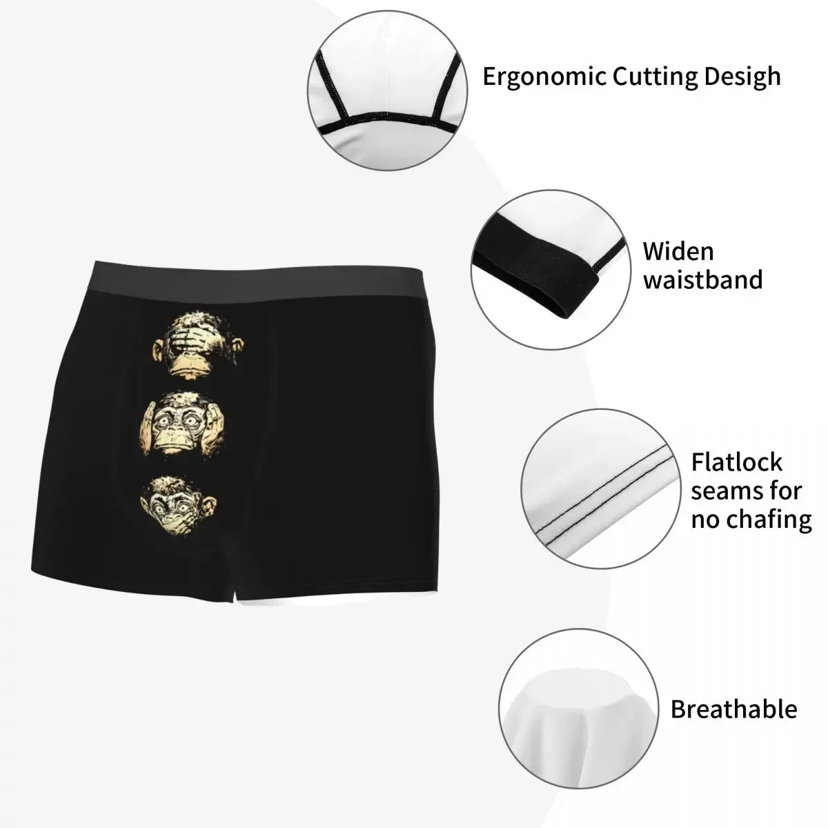 Man Three Wise Monkeys Underwear Monkey Animal Novelty Boxer Shorts Panties Male Soft Underpants