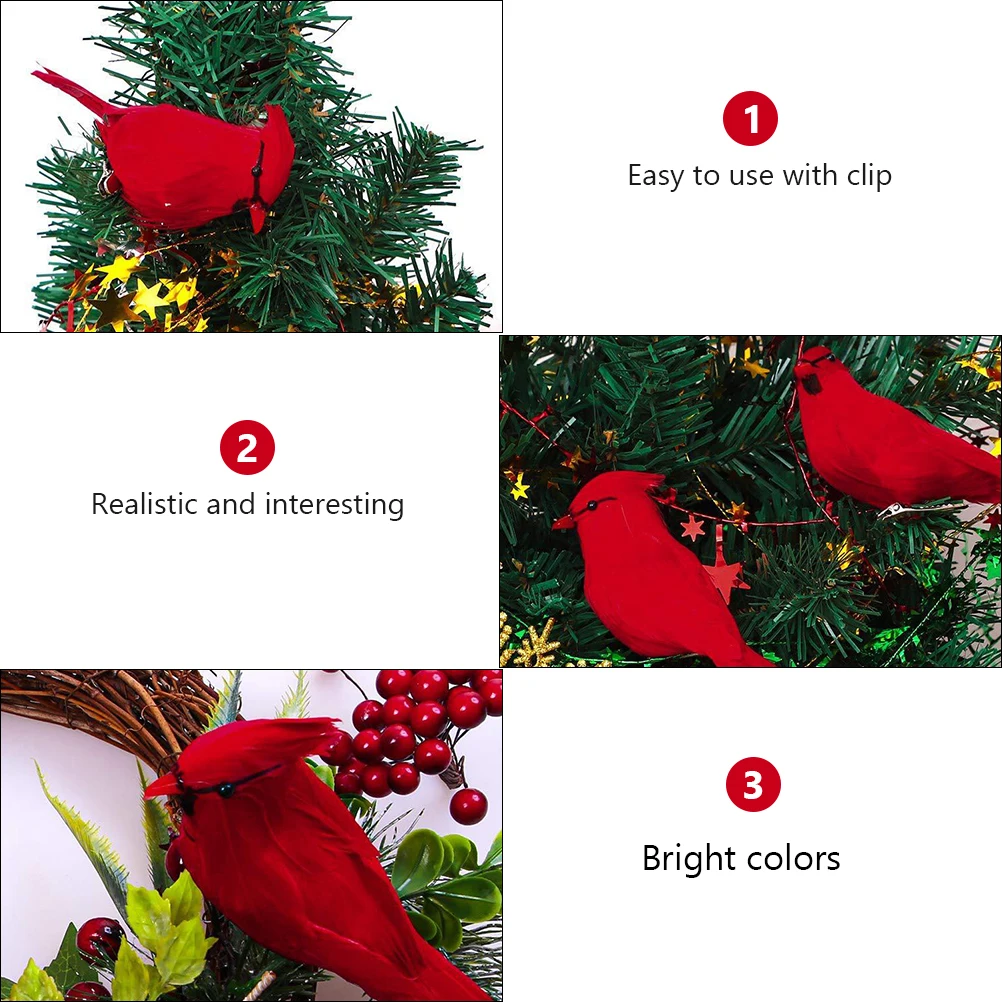 

12 Pcs Christmas Cardinal Birds naments Clip Red Wreaths DIY Decorations Bright Christmas Birds Art