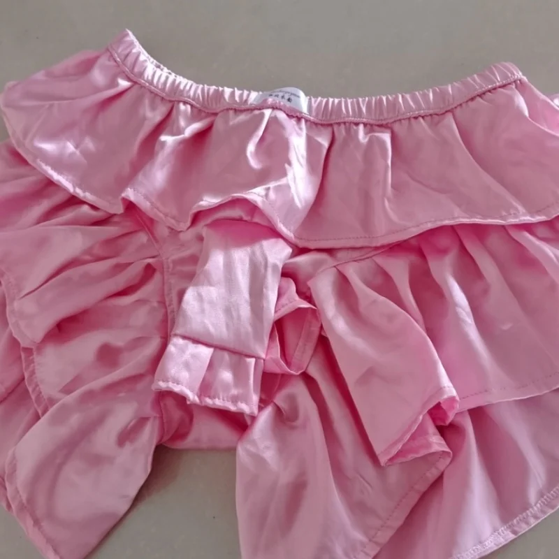 

Sissy Men's Sexy Pink Underwear Silky Smooth Ruffled Briefs Triangle Panties Cosplay Fetish Private Party Club Costumes