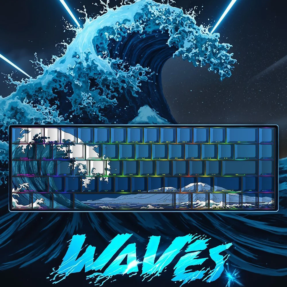 

129 Key Blue Sea Wave Dye Sublimation PBT Keycap Side-lit RGB Backlit Keycaps Cherry Profile for MX Switches Mechanical keyboard