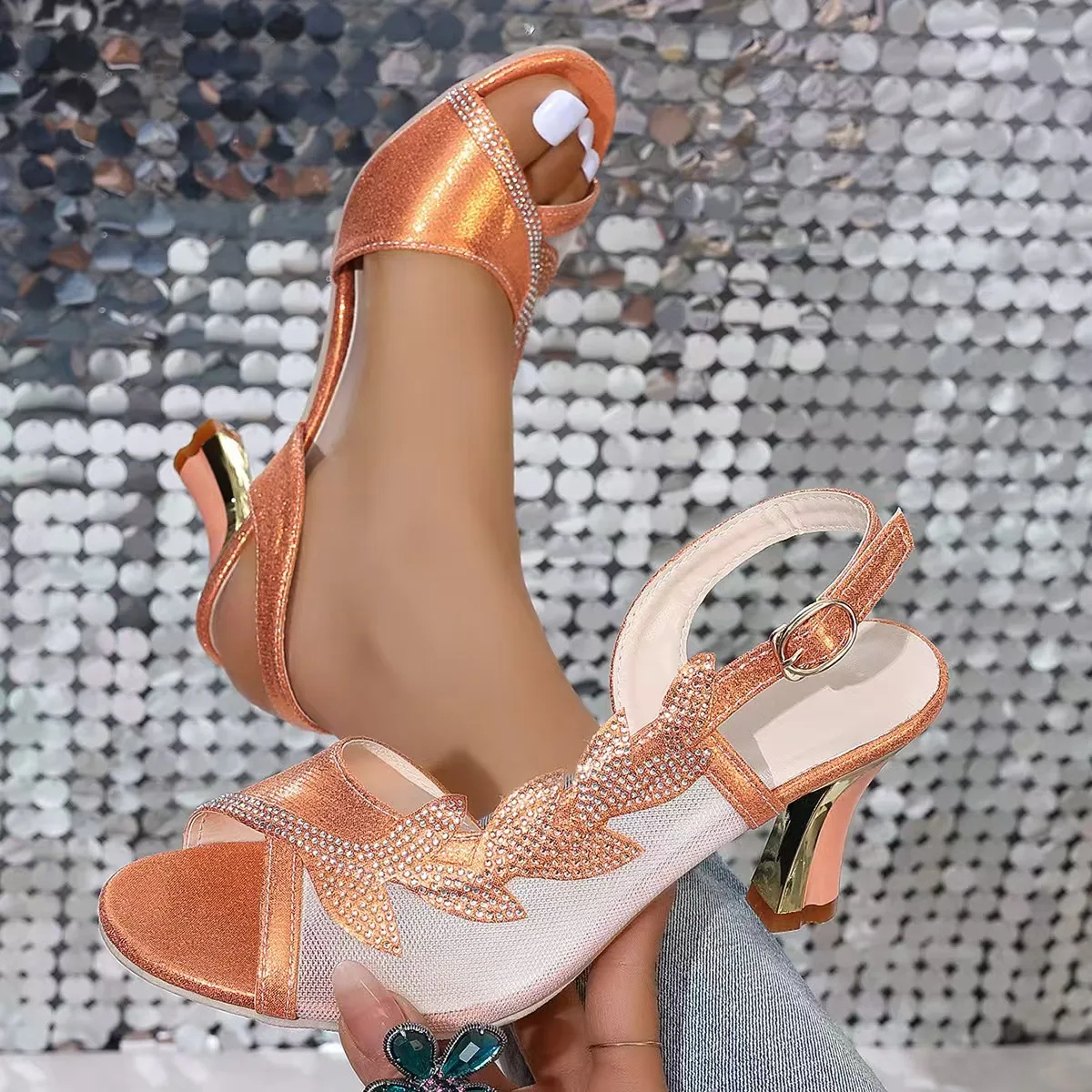 

2025 New Women's Sandals Summer Comfortable High Heels for Women Rhinestone Fashion Womens Shoes Босоножки Женские Туфли Женские