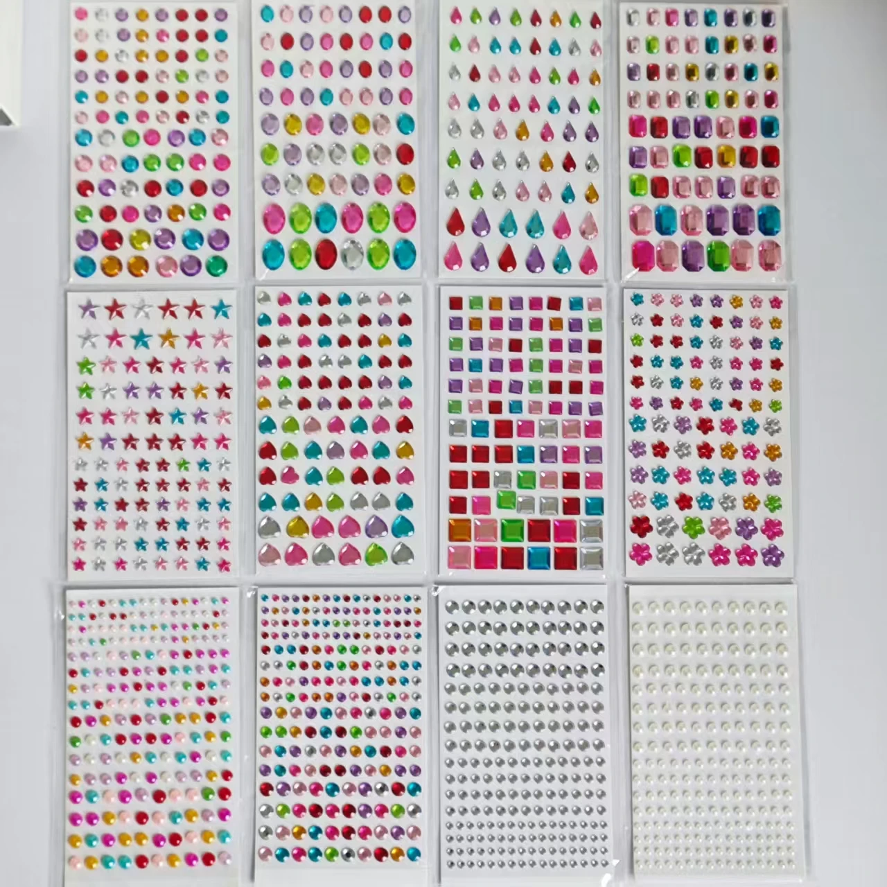 12 Pieces of 3D Rhinestone Stickers, Multi-Colored Stars and Hearts, Decorative Rhinestones, Handmade Rhinestone Stickers, Water Drop, Square, Round Face Stickers for Decoration