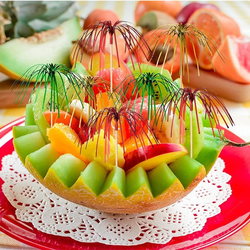 100 Pcs Cocktail Picks Firework Sticks Cocktail Decoration Used for Party Colourful Fruit Toothpicks Palm Tree Cocktail Picks