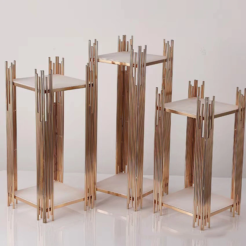 

Set of 3 Cookie Cupcake Cylinder Pedestal Stands Gold Metal Cake Stand Decorative Dessert Table Display for Party Wedding