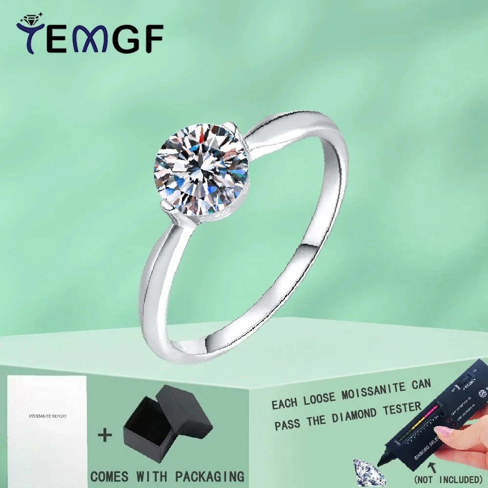 

TEMGF 6.5mm Round Cut Moissanite/Zircon Engagement Ring for Women Classic Simple Sparkling Fine Jewelry 100% 925 Sterling Silver