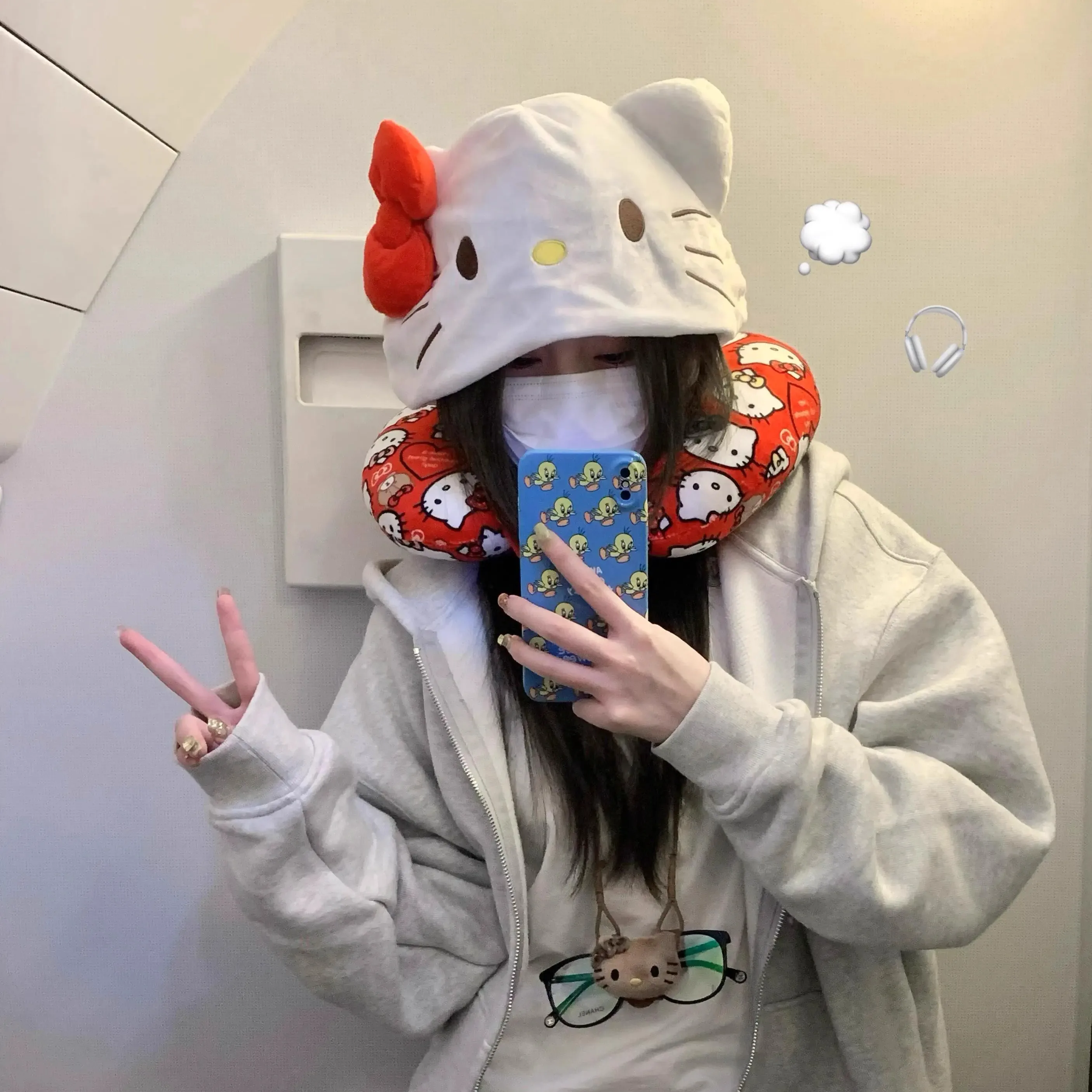 Almohada de cuello en forma de U de Hello Kitty, almohada de viaje suave para avión, coche, oficina, siesta, cojín de soporte de felpa bonito, decoración del hogar Kawaii
