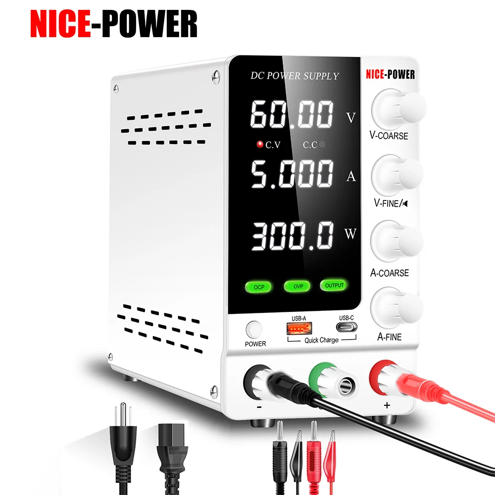 NICE-POWER SPS-C605S Laboratory DC Power Supply 60V 5A With OCP/OVP USB/Type-C Source Quick Charge For Machines Operation