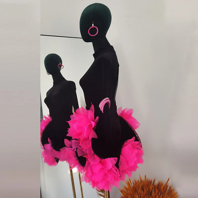 Ropa de baile latino con diamantes de imitación, Vestido de manga larga de terciopelo negro, ropa de competición para niñas y mujeres, vestido de danés Latino para niños, L13821