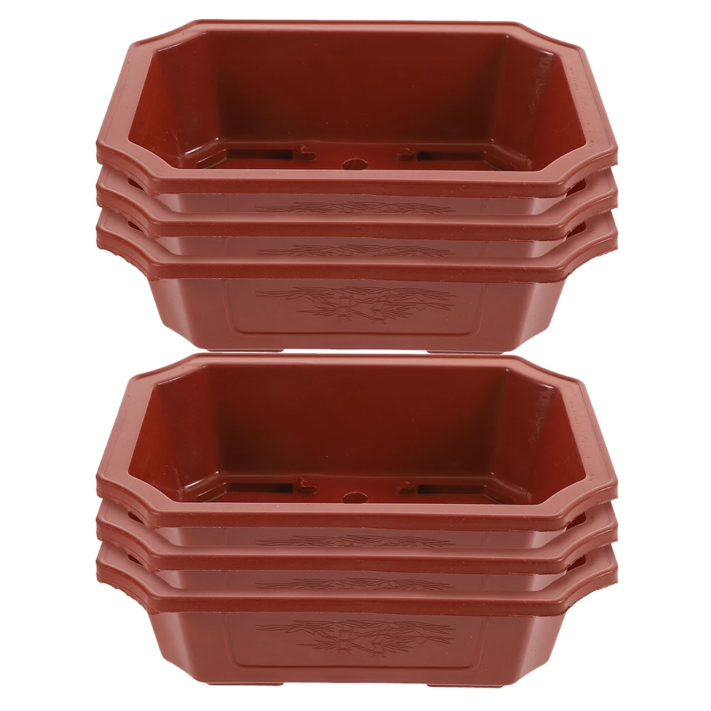 

13 Pcs Plastic Flower Pot Coffee Color Rectangular Planter Indoor Pots House Bonsai Drainage Holes Garden Balcony Plant