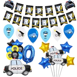 Police Theme Party Decorations Banner Balloons Cake Topper Hats Hanging Decor Children Boys Birthday Party Supplies Kids Gifts