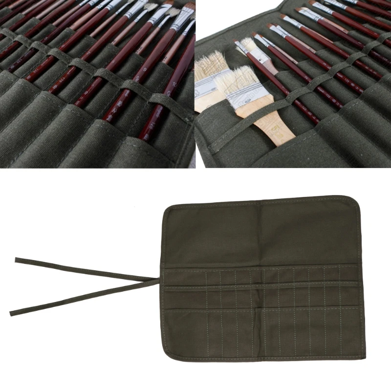 Brush Bag Artist Roll Up Canvas Cases Makeup Brushes Multifunctional Accessory for Outdoor Sketching Landscape Creation