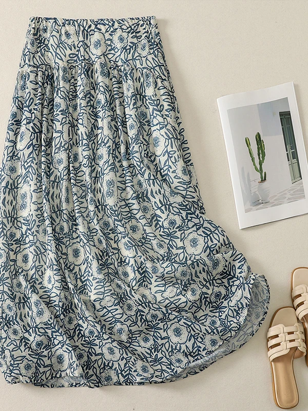 

Casual Loose Floral Print Half-length Skirt for Women plus Size A-Line Long Skirt Slimming Hip Covering Commute Art Style