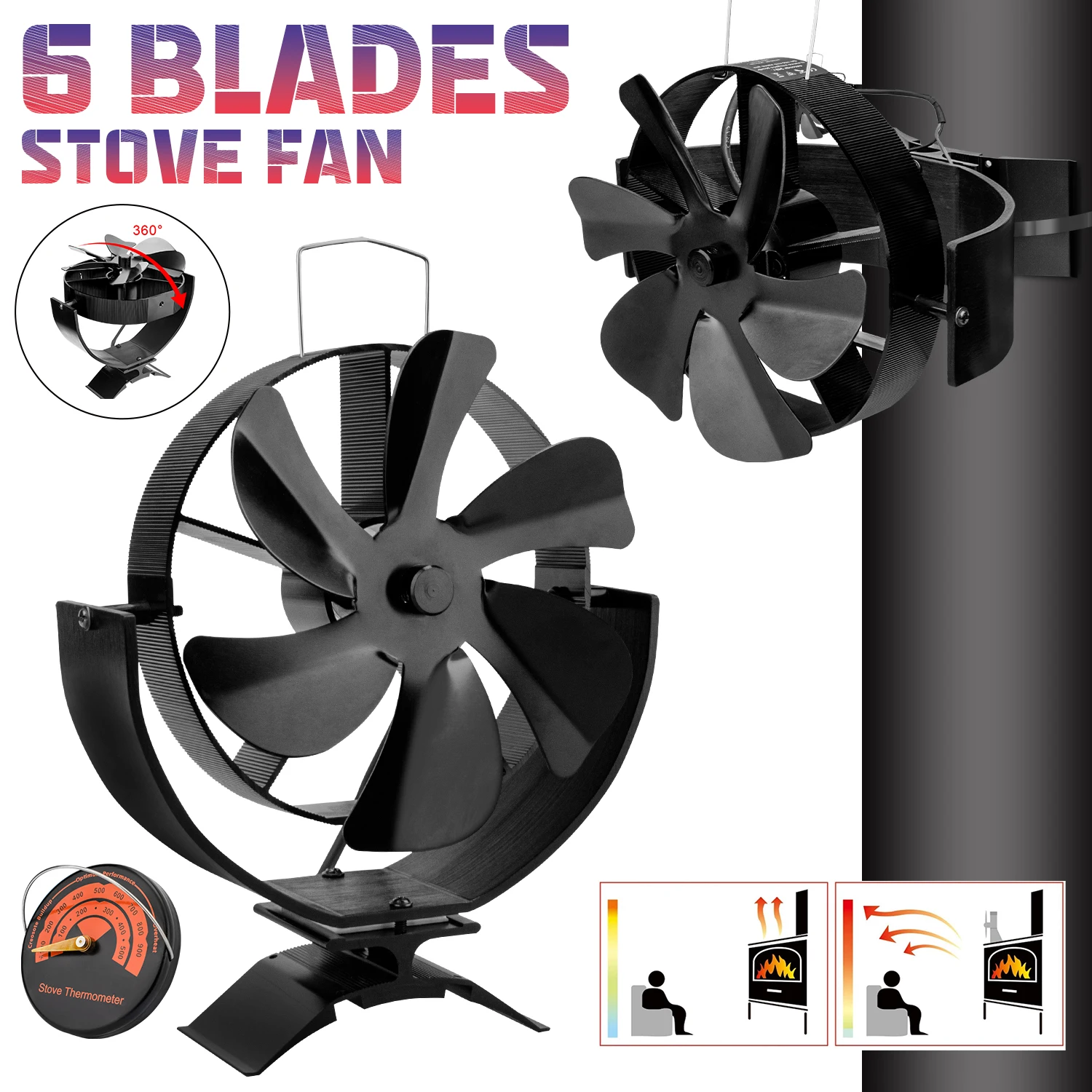 

6 Blades Heat Powered Stove Fan Fireplace Fan Log Wood Burner Eco-fan Quiet Fireplace Heater Efficient Heat Distribution 2 IN 1