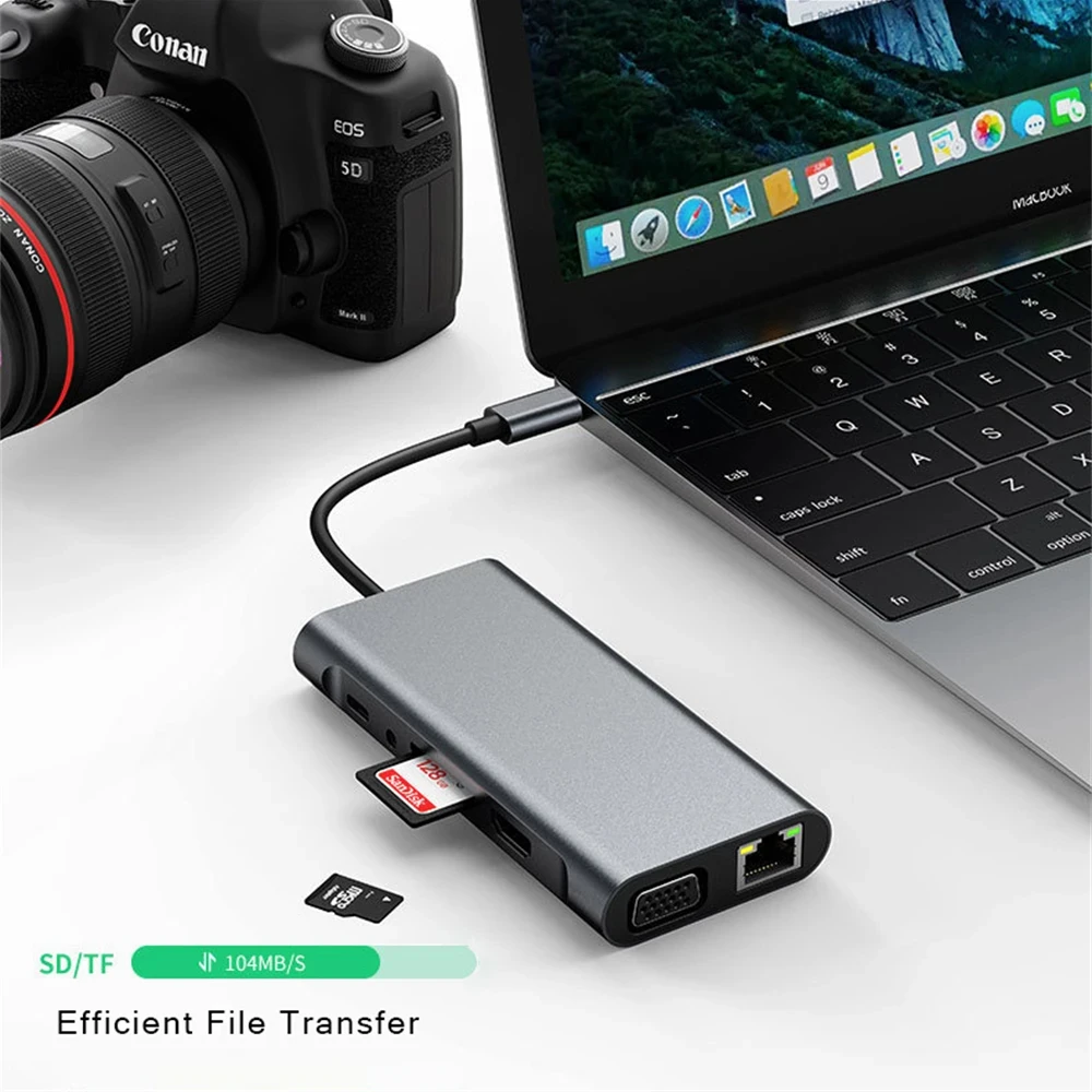 11 In 1 Usb C Hub For Macbook Air Pro, Compatible Type C To Hdmi,Usb3.0 Rj45, 11 Port Base With Pd, Tf, Sd, Aux, Splitter 3.0 image 4